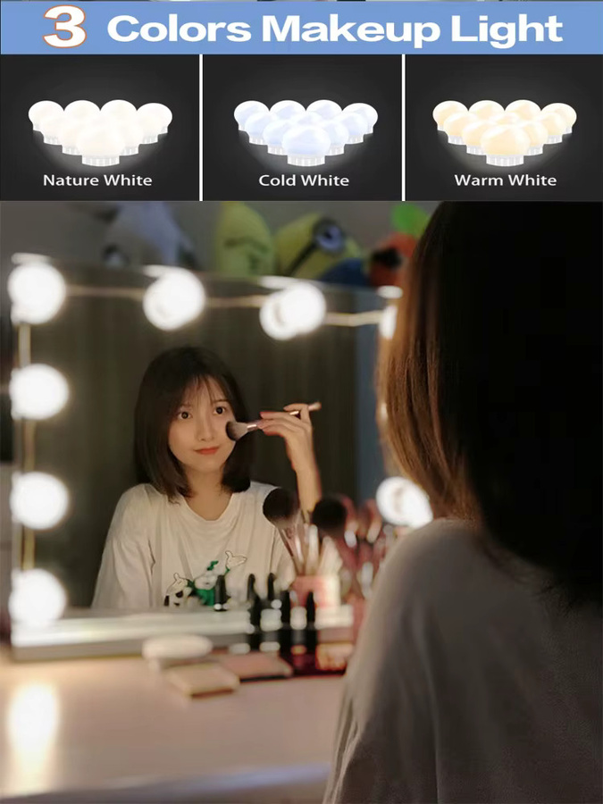 XIWANGFIRE Smarter LED-Schminkspiegel mit USB-Ladefunktion und dimmbarer Touch-Steuerung in Weiß - Bild 4