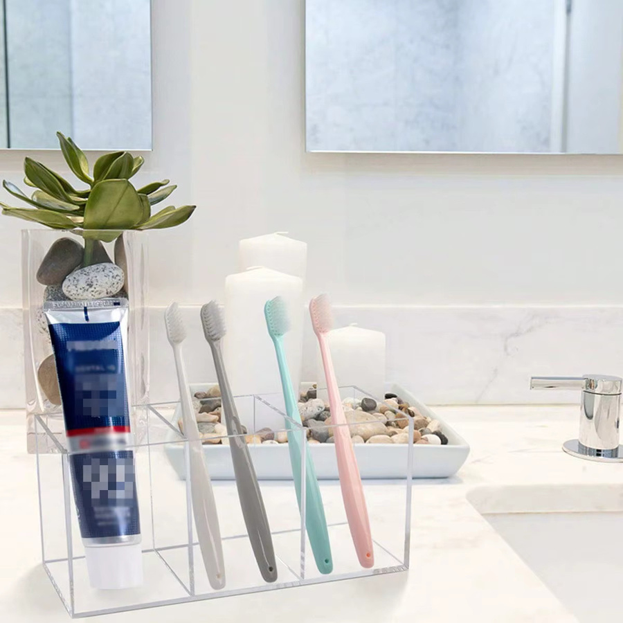 Transparenter Drei-Fächer-Pinselhalter aus Kunststoff als Desktop-Aufbewahrungsbox für Make-up-Pinsel, Stifte und Kamm-Organizer - Bild 3