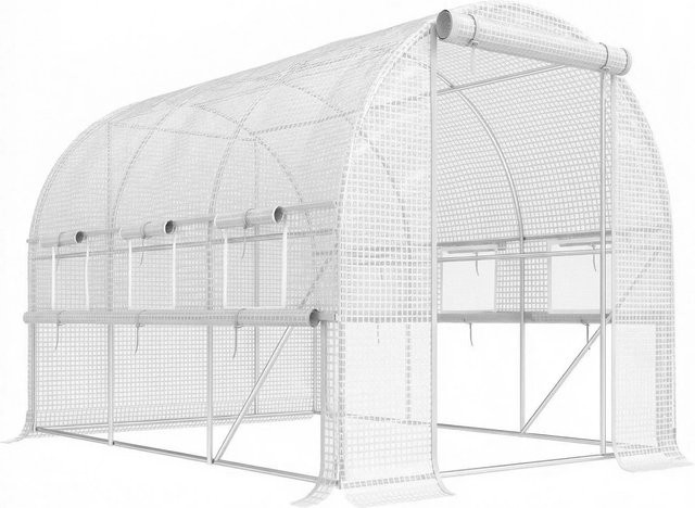 Furnicato Foliengewächshaus Weiß mit 6 aufrollbaren Fenstern, Tür mit Reißverschluss und rostfreiem Stahlrahmen, B/T/H: 2,95 x 2,0 x 2,0 m - Bild 1