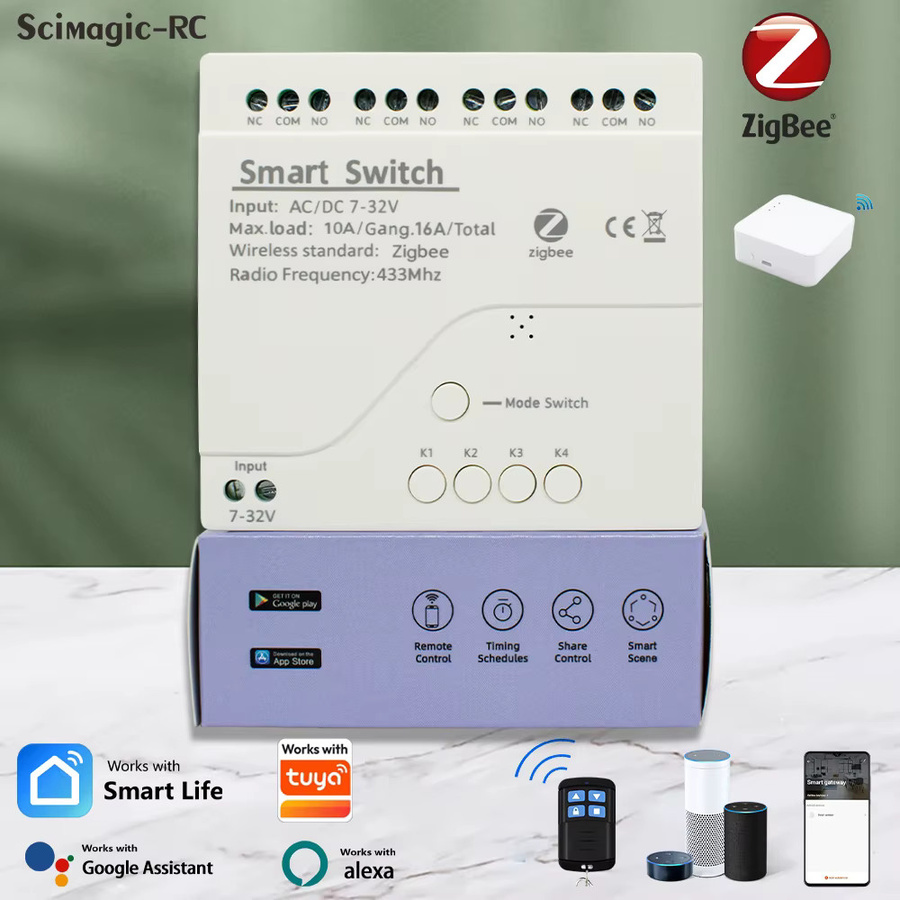 Tuya Scimagic-RC Smart Switch Zigbee 4-Kanal Heimrelaismodul mit WiFi und RF 433MHz App Fernbedienung 10A in Weiß - Bild 4