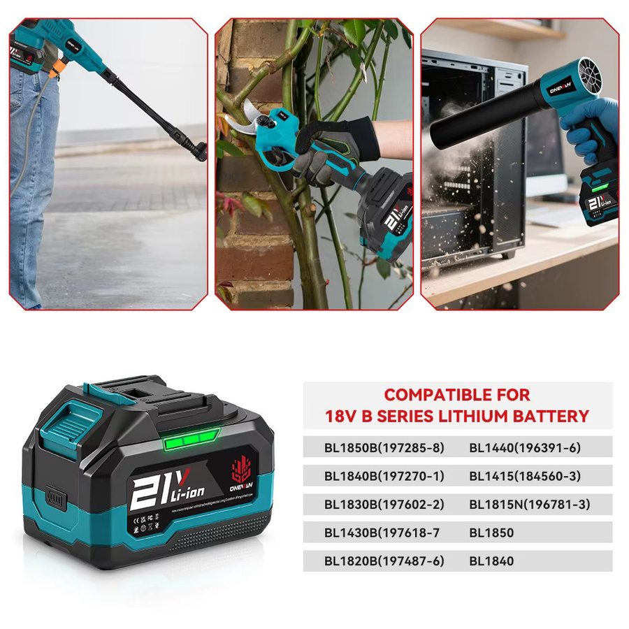 ONEVAN Lithium-Akku 22500mAh für 21V 18V Makita Elektrowerkzeuge mit Kapazitätsanzeige, Schwarz - Bild 5