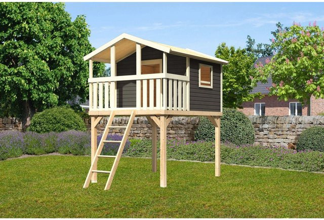 Karibu Spielturm Benjamin Stelzenhaus mit Holzleiter in Terragrau, B/H/T: 225 x 309 x 250 cm - Bild 1
