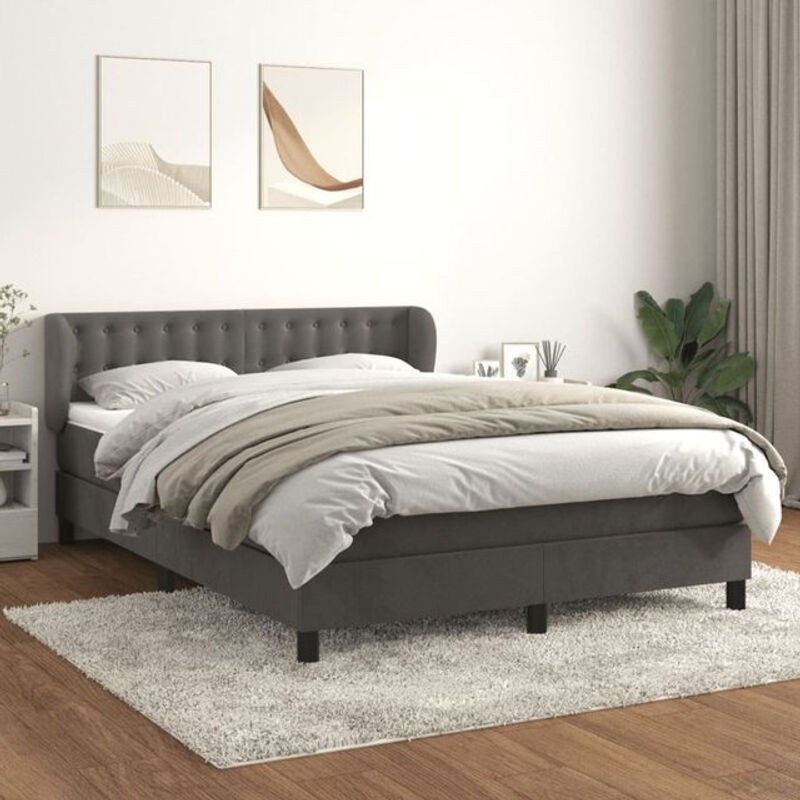 vidaxl Boxspringbett mit Matratze aus Samt in Anthrazit, B/T/H: 140 x 200 x 88 cm - Bild 1