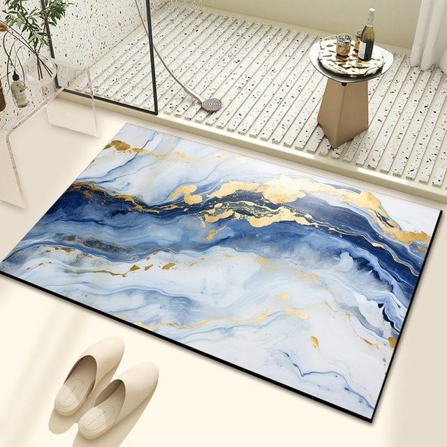 Saugfähige Kieselgur Badezimmer Matte, blau, rutschfest und schnelltrocknend, B/T: 60 x 40 cm - Bild 1