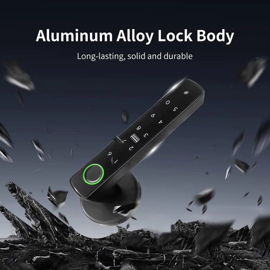 Tuya Smart Türschloss 5-in-1 Elektronisches Schloss mit Fingerabdruck, Passwort, Schlüsselkarte und App-Steuerung in Schwarz - Bild 3