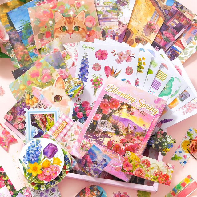 Sylvia Scrapbook-Geschenkset mit A6 Notizbuch, Washi-Tape, Aufklebern und dekorativem Papier in Multicolour - Bild 1
