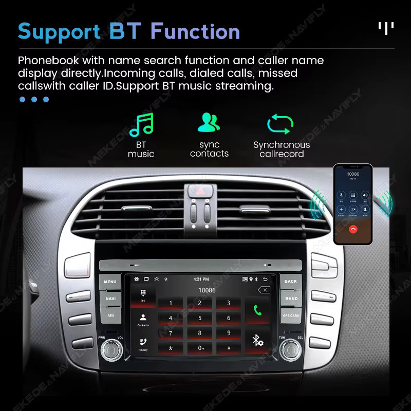 STRONGNAVI Android 15 Autoradio mit 7 Zoll Display für Fiat Bravo 2007-2014, Kabelloses CarPlay und Android Auto, GPS-Navigation und FM, Schwarz - Bild 3