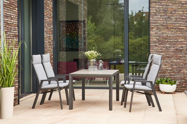 Siena Garden Silva/Valencia Garten-Essgruppe in Anthrazit/Grau mit 4 Diningsesseln aus Alu, Textilgewebe und Keramik, Tisch B: 140 cm, T: 90 cm - Bild 1