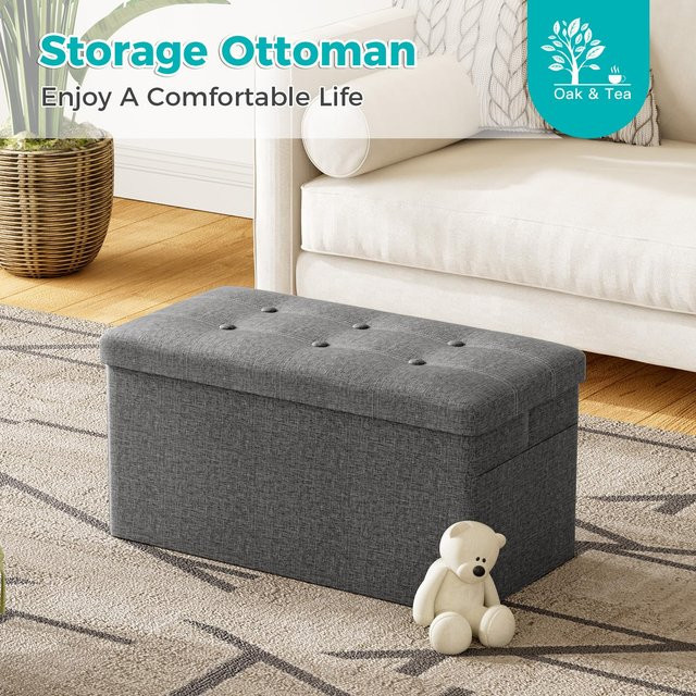 Oak & Tea Klappbare Sitzbank mit Stauraum in Eiche und Grau, B/T/H: 76 x 38 x 38 cm - Bild 1
