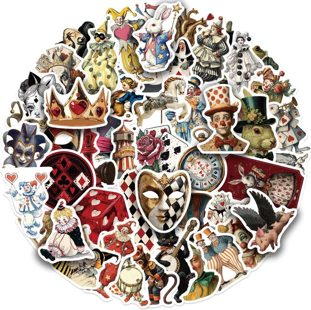 50 Stück Zirkus-Aufkleber mit Clown-Motiven in Multicolour für Laptop, Gepäck und DIY-Projekte - Bild 1