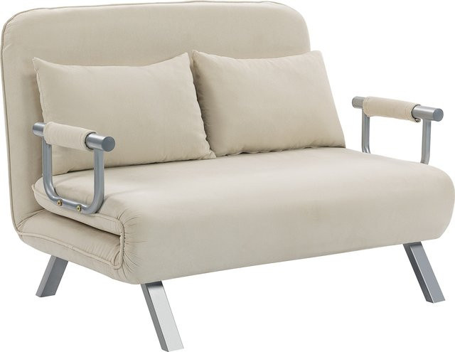 Aosom 2-Sitzer-Schlafsofa beige mit 5 verstellbarer Rückenlehne, klappbares Sofa mit 2 Kissen und abnehmbarem Bezug in Wildlederoptik, B/T/H: 111 x 80 x 78 cm - Bild 1