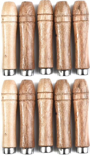 DAZZLEEX 10er Set Holz-Feilengriffe mit Metallmanschetten in Braun für Handwerk und Polieren - Bild 1