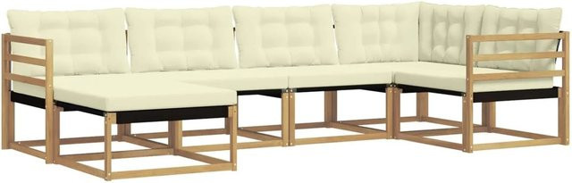 vidaXL Outdoor-Sofagarnitur 6-teilig aus Akazienholz in Weiß und Beige mit Kissen und Ottoman für Garten und Terrasse - Bild 1