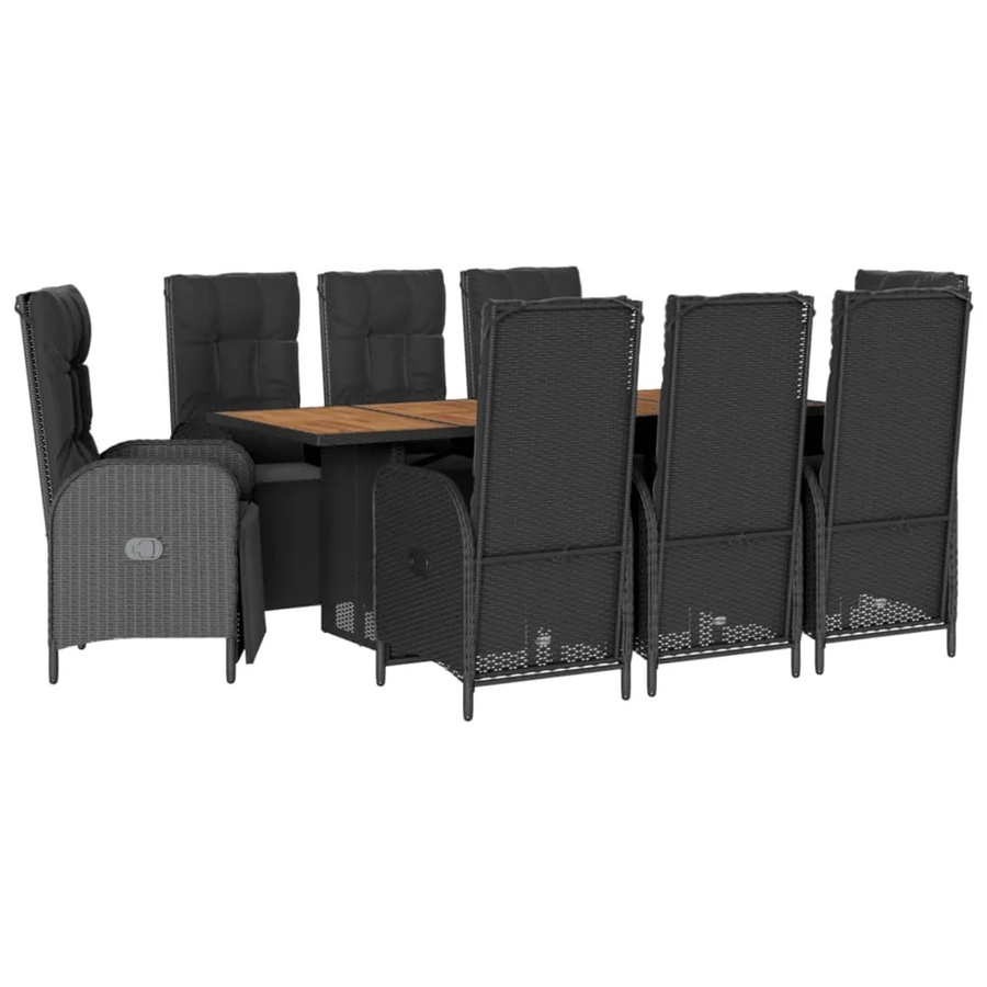 vidaXL 9-teilige Garten-Essgruppe aus Poly-Rattan und Akazienholz in Schwarz mit Kissen - Bild 2