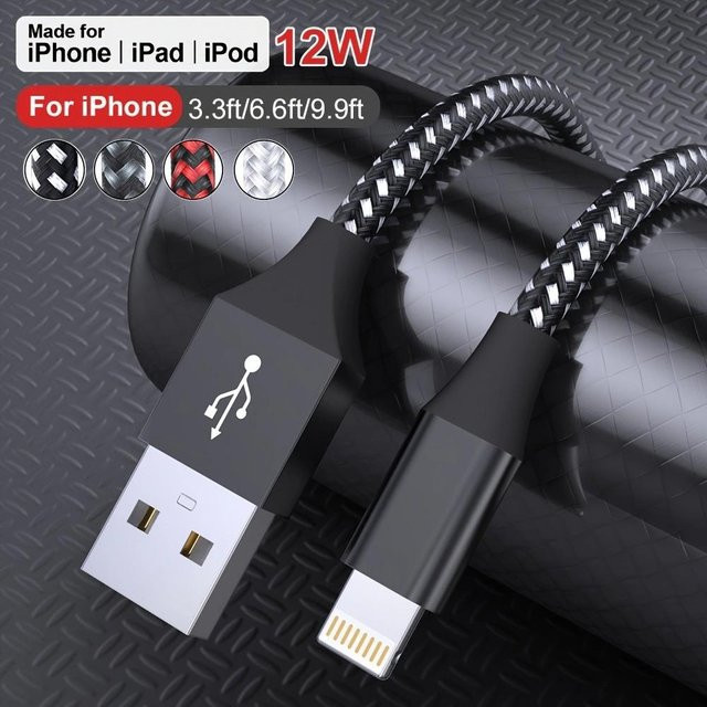 LAIHONEN Nylon Lightning Kabel für iOS zum schnellen Laden und für die Datenübertragung in Schwarz oder Weiß - Bild 1
