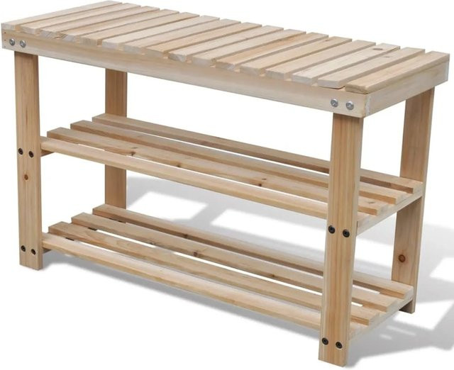vidaXL 2-in-1 Schuhregal mit Sitzfläche aus Massivholz Tanne B/T/H: 60 x 29 x 45 cm - Bild 1
