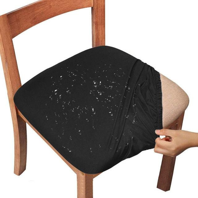 Wasserdichter Esszimmerstuhlbezug von LEVIVEI aus elastischem Spandex in Schwarz, waschbarer und abnehmbarer Sitzbezug - Bild 1