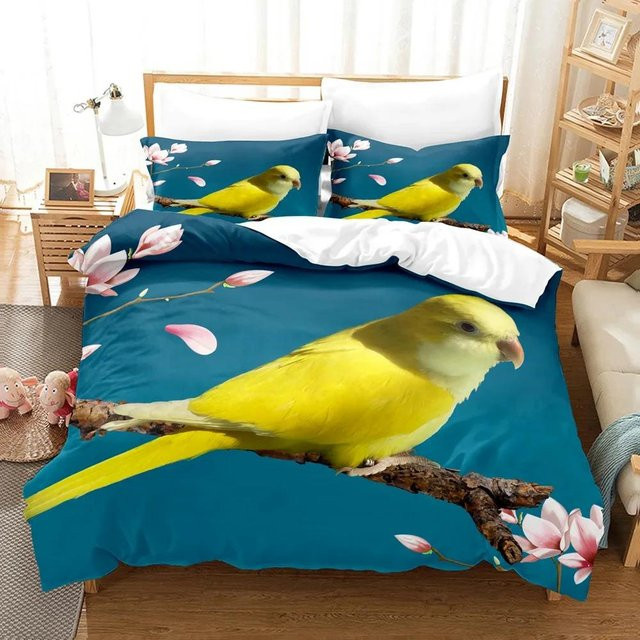 Bettwäsche-Set mit Papageien-Print von Your Warm Home in Blau, bestehend aus Bettbezug und Kissenbezug aus Polyester, B/H: 135 x 200 cm - Bild 1