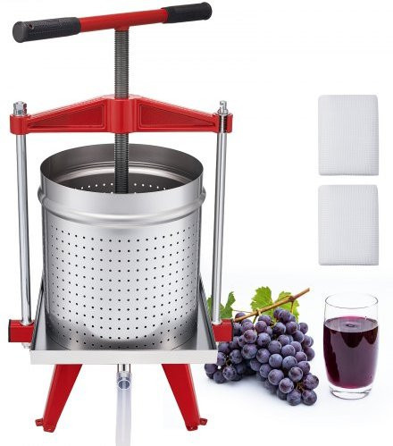 VEVOR Manuelle Beerenpresse aus Edelstahl in Silber, 15 l Weinpresse und Obstpresse für Äpfel, Weintrauben und Gemüse inklusive 2 Filterbeuteln, H x B x T: 61 x 40 x 32 cm - Bild 1