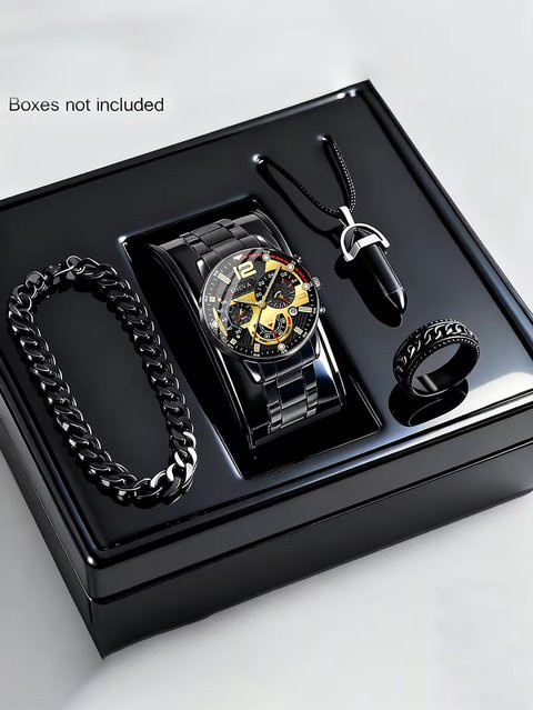 CMK Schmuck-Set, Digitaluhr, Quarz, Edelstahl, Schwarz, Herren - Bild 1
