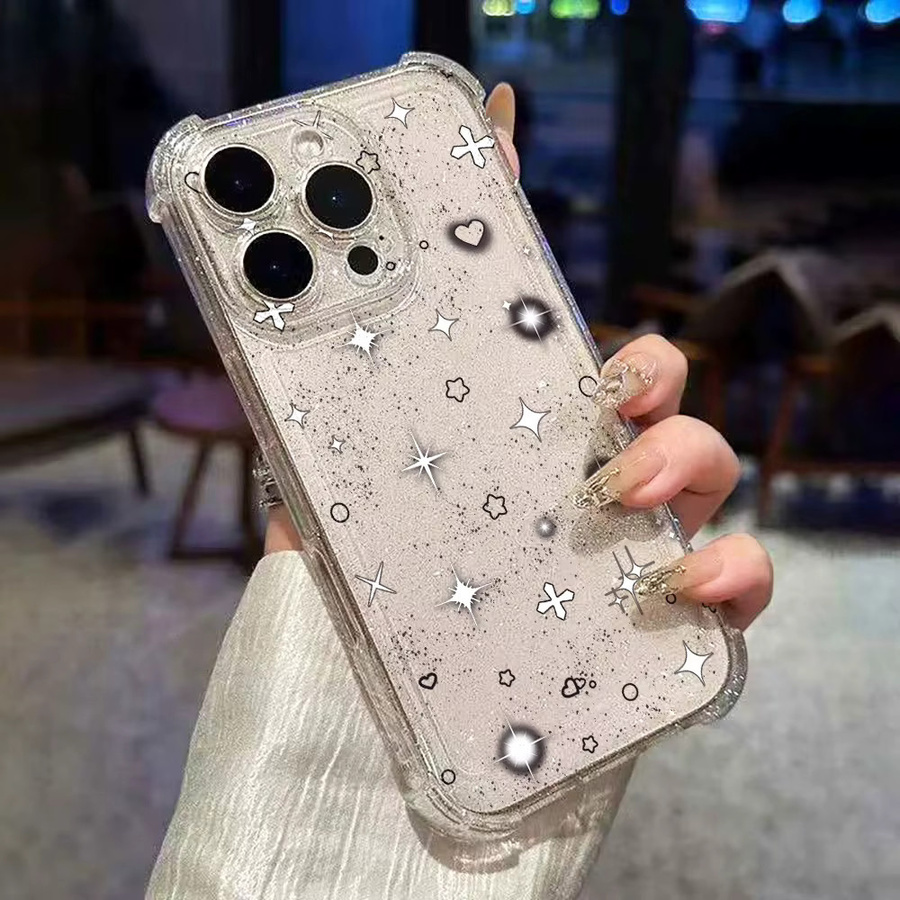 Stoßfeste Silikon Handyhülle mit glitzerndem Stern- und Herzdesign für Apple iPhone in Transparent - Bild 6