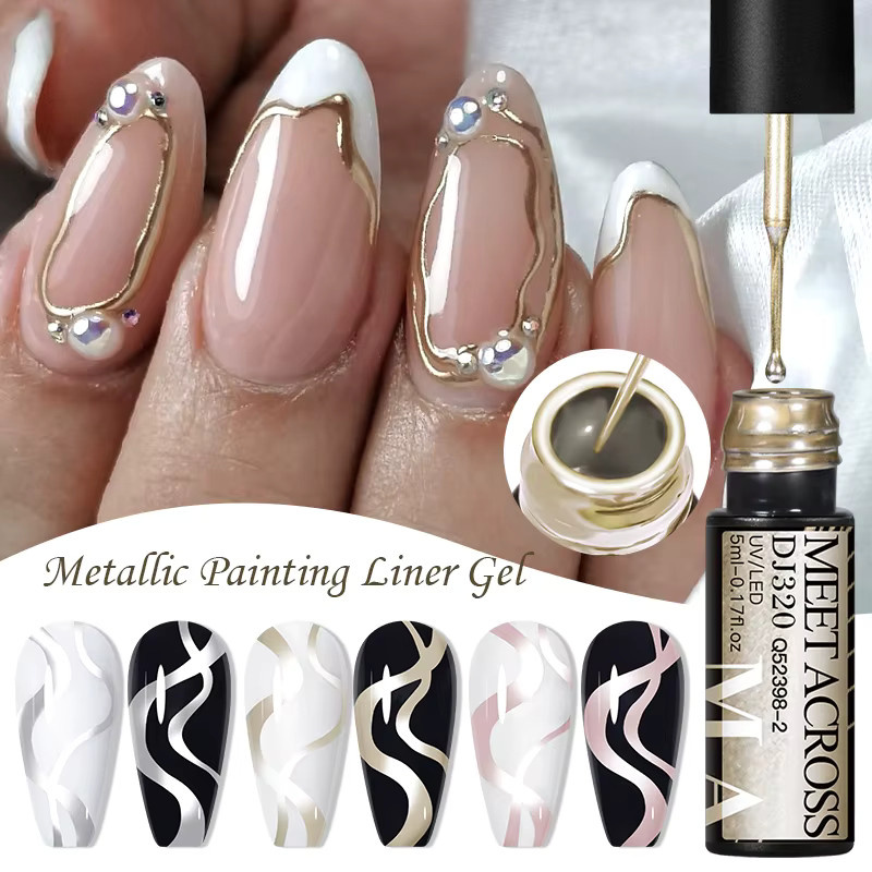 MEET ACROSS Metallic Nagelgel Set, Golden Silber, Spiegeleffekt - Bild 2