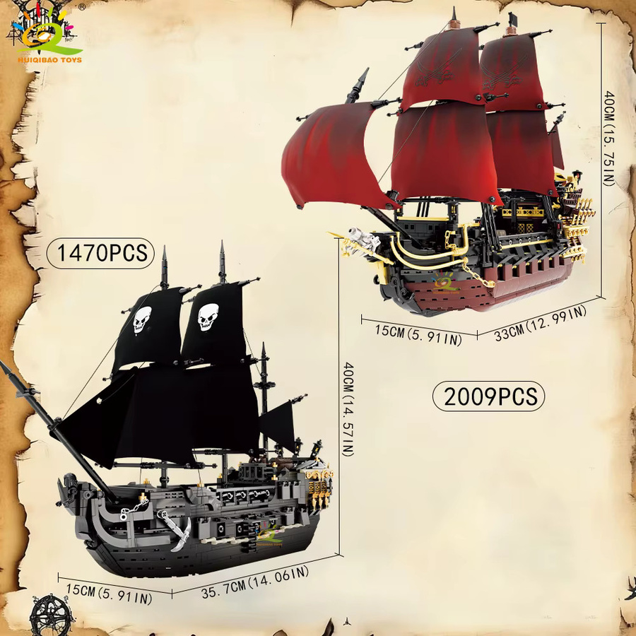 HUIQIBAO Skeleton Ghost Piratenschiff, Bausteine Modell, Schwarz, Rot - Bild 2