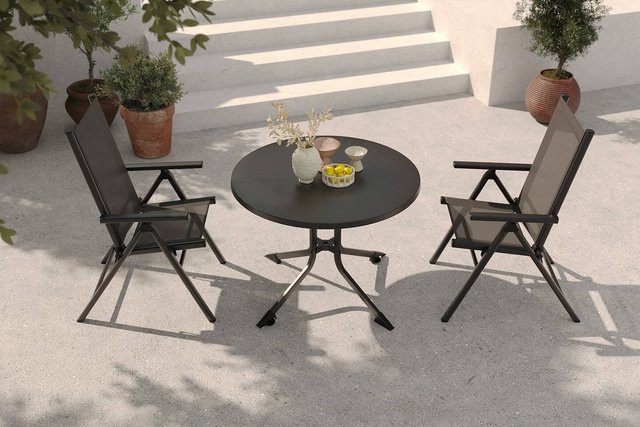 Kettler BasicPlus Pro Balkon-Set in Anthrazit aus Aluminium und Textilene mit Tisch und 2 Klappstühlen, Durchmesser: 100 cm, Höhe: 74 cm - Bild 1
