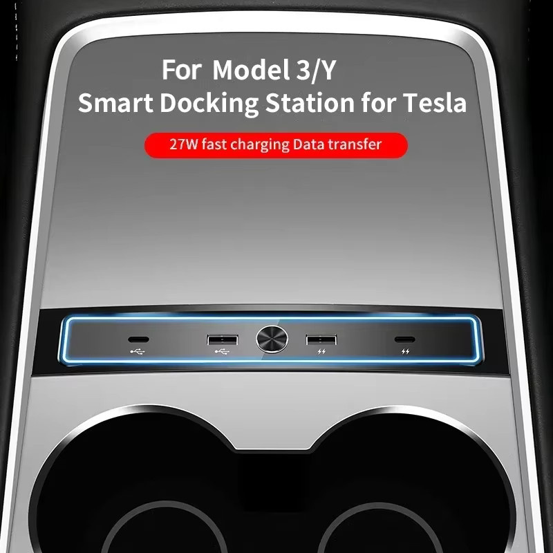YouGallop USB Hub Docking Station Erweiterung für Tesla Modell 3 und Model Y in Schwarz als intelligente Konsole und Schnellladegerät Adapter - Bild 5