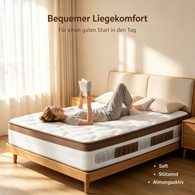 LUVANZA 7-Zonen Matratze Orthopädisch mit Punktelastizität, Höhe: 25 cm, B/T: 90 x 200 cm, Farben: Braun und Weiß - Bild 1