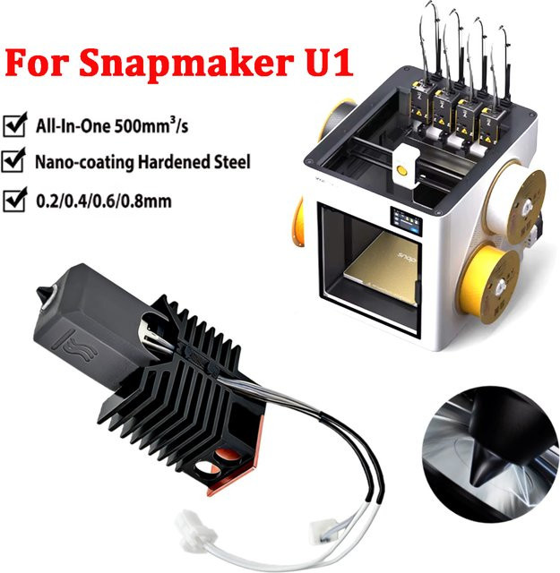 Sirol Nano-beschichtetes High Flow Hotend Keramikblock-Kit für Snapmaker U1 Drucker in Schwarz, erhältlich mit 0.2mm, 0.4mm, 0.6mm oder 0.8mm Düsen, 24V 48W - Bild 1