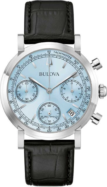 Bulova Chronograph Herrenuhr, Quarz, Edelstahl, Blau, 39 mm, Leder - Bild 1