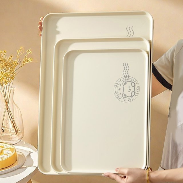 WORTHBUY Stapelbares Aufbewahrungstablett aus Kunststoff, rechteckiges Serviertablett für Obst und Dessert, Weiß - Bild 1