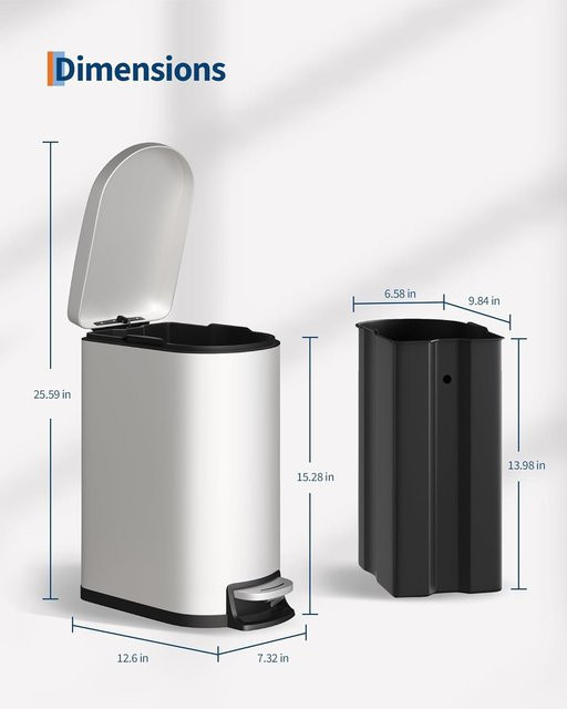 Garvee Edelstahl Pedal-Mülleimer mit Soft-Close-Funktion und herausnehmbarem Inneneimer, Silber/Grau, 10 l - Bild 1