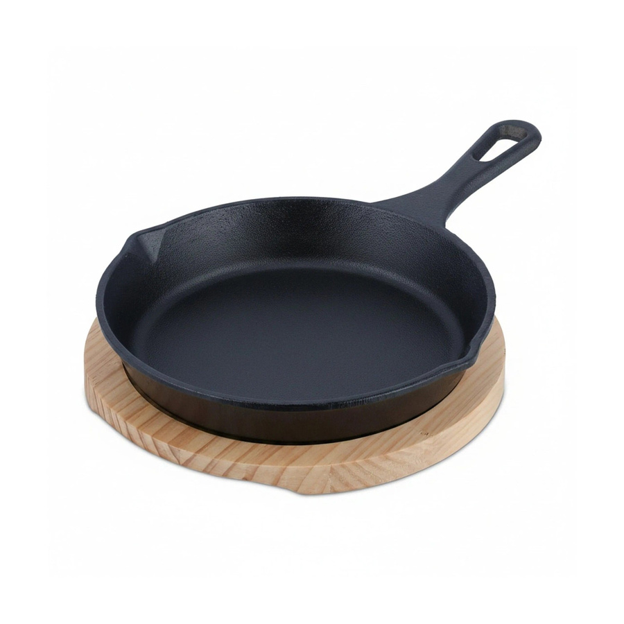 Relaxdays Steakpfanne aus Gusseisen mit Holzuntersetzer, Anthrazit, Induktionsgeeignet, B: 33 cm, T: 21,5 cm, H: 5 cm - Bild 2