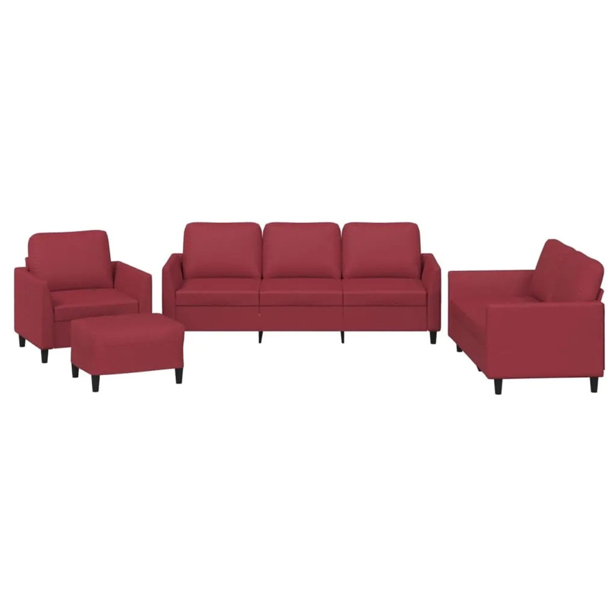 vidaXL 4-teilige Sofagarnitur in Weinrot aus Kunstleder mit Kissen, 3-Sitzer-Sofa, 2-Sitzer-Sofa, Sessel und Fußhocker - Bild 2