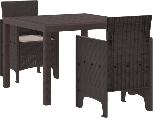 vidaXL 3-tlg Garten-Essgruppe aus Poly Rattan mit Kissen in Braun - Bild 1