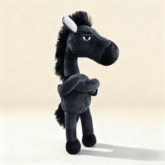 Yiran toy Schwarzes Pferd Plüschtier, Schwarz Rot, 20cm, ab 14 Jahre - Bild 1