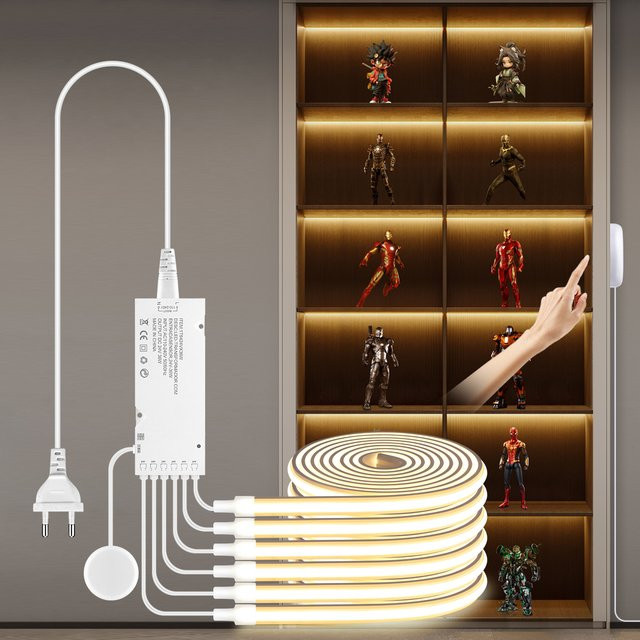 Lcamaw COB LED-Neonstreifenlicht mit Touch-Steuerung, dimmbar, Warmweiß, 24 V, für Küchenschrank-Beleuchtung und Ausstellungsregale - Bild 1