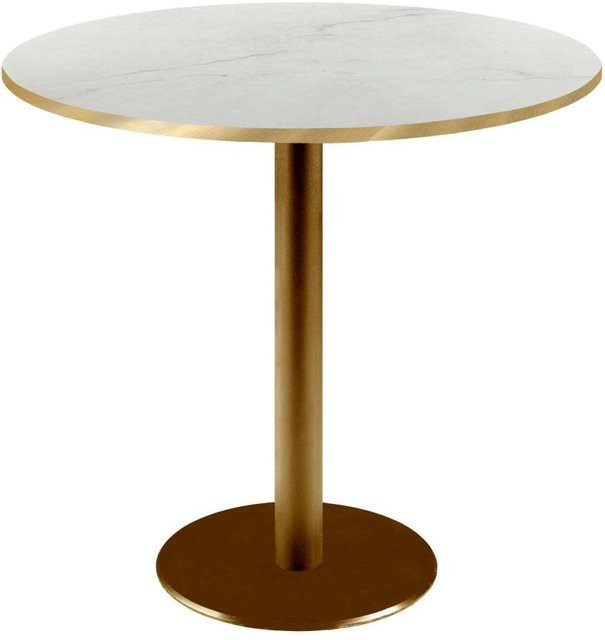 RestooTab Tisch Rome rund mit goldmetallic Gestell und weiß-beiger Platte, H: 75 cm, Ø: 70 cm - Bild 1