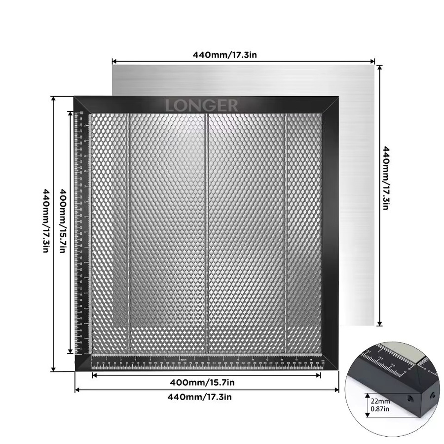 LONGER Laser-Honigwaben-Arbeitstisch mit Aluminiumplatte für Lasergravierer und Laserschneider, Farbe: Silber, B/T: 50 x 50 cm - Bild 2