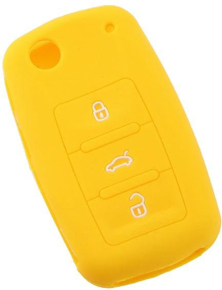 Schutzhülle für Autoschlüssel mit Schlüsselanhänger für VW Volkswagen Polo Golf Passat Beetle Caddy T5 Up Eos Tiguan Jetta und Skoda Octavia A5 in Gelb - Bild 1