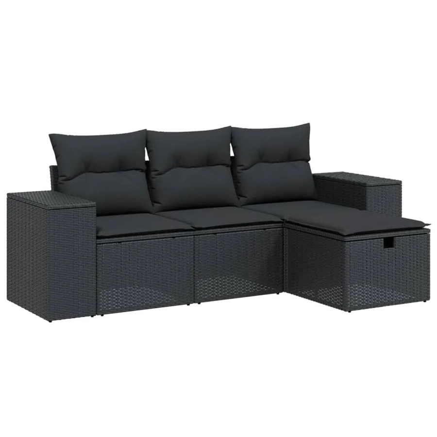 vidaXL 4-tlg. Garten-Sofagarnitur in L-Form mit Polsterkissen, Schwarz, Poly Rattan und Metallgestell - Bild 2
