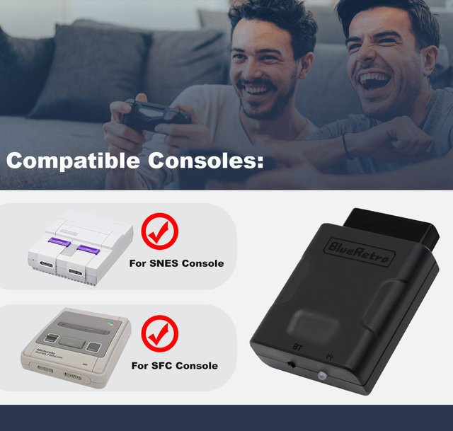 RetroScaler Blueretro Wireless Controller Adapter in Schwarz für SNES SFC Konsole zu PS4 PS5 Switch Pro Joycon und Xbox One S via Bluetooth - Bild 1