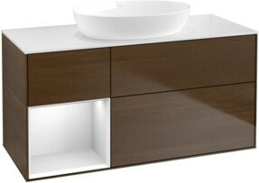 V&B Waschtischunterschrank Finion in Weiß mit Holzoptik Walnuss, Breite: 120 cm, Tiefe: 50,1 cm, Höhe: 50,1 cm - Bild 1