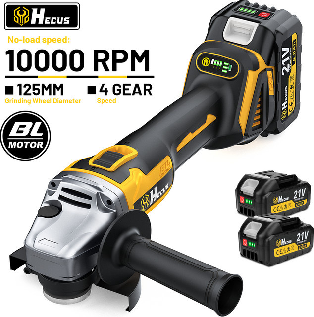 Hecus Bürstenloser Elektrischer Winkelschleifer 125mm mit 4 Geschwindigkeiten für Makita 18V Akku, Kabellose Schneidemaschine und Poliermaschine für Holz und Metall - Bild 1