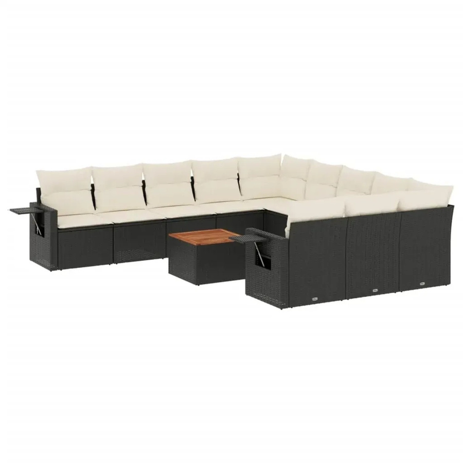 vidaXL 12-teilige Garten-Sofagarnitur aus Poly-Rattan und Akazienholz in Schwarz-Creme mit Kissen - Bild 2