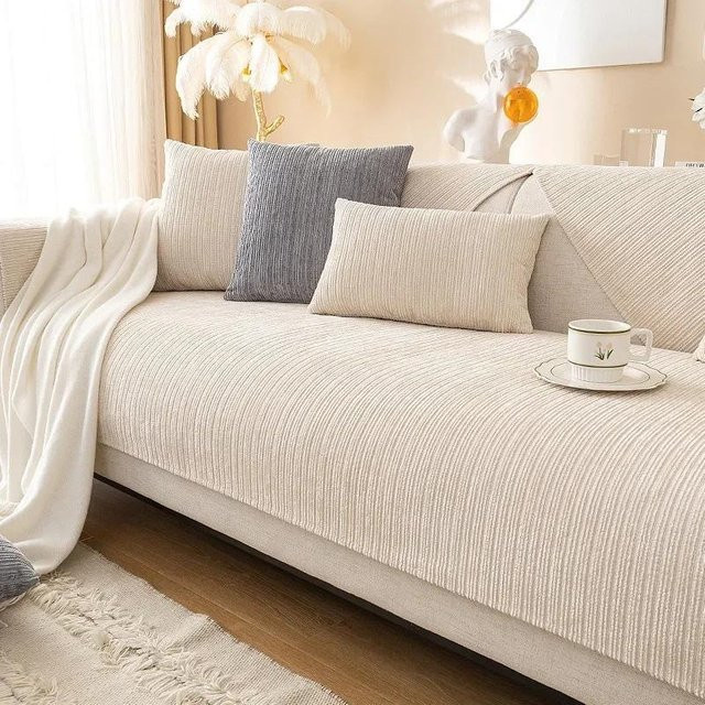 Universeller Chenille-Sofabezug für L-Form Sofas in Grau, B/B: 70 x 70 cm - Bild 1