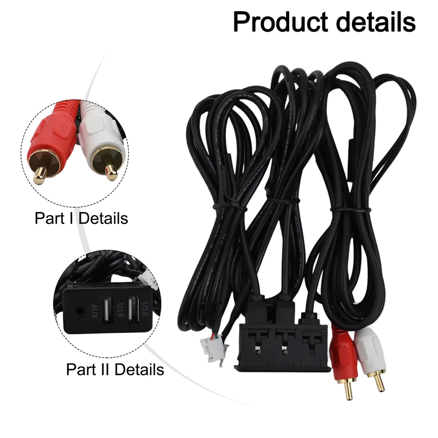 Auto Dash Mount USB und AUX Adapter Panel Interface Verlängerung mit 145 cm Kabel in Schwarz für Android Navigation und RCA Audio Eingang - Bild 2