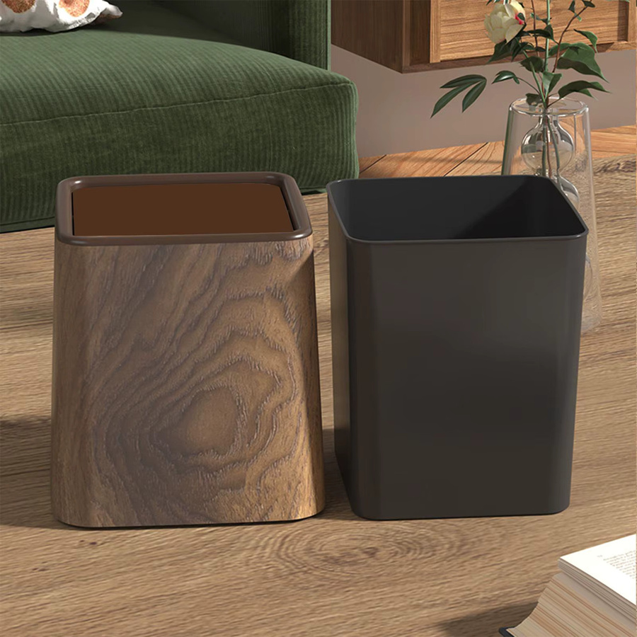 Schreibtisch-Mülleimer mit Deckel aus Holz in Braun, B/T/H: 14,7 x 14,7 x 15,3 cm - Bild 3
